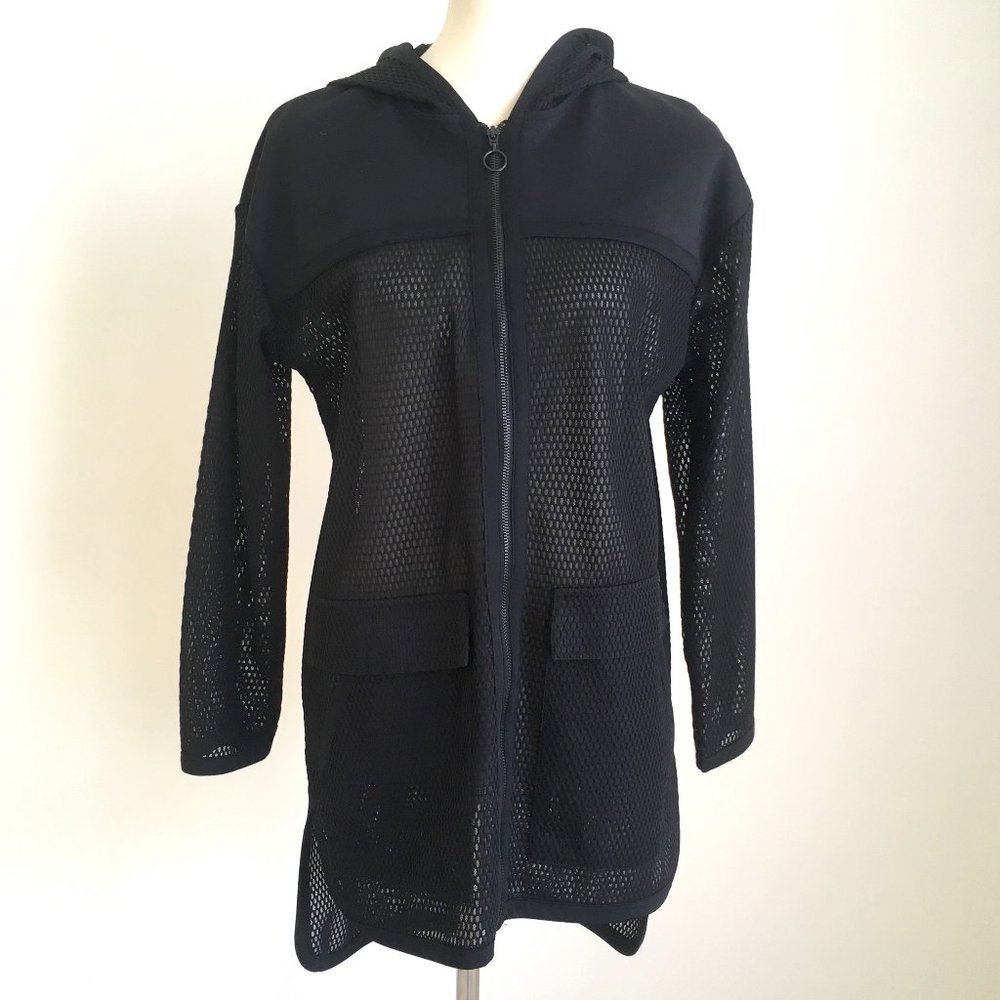 Zara Black Long Mesh Sport Hooded Jacket High Low